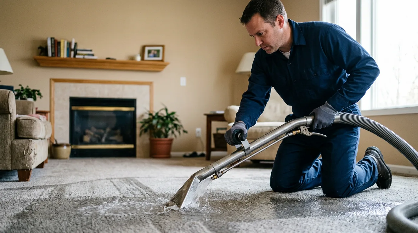 Water damage restoration technician working near Ogden, KS